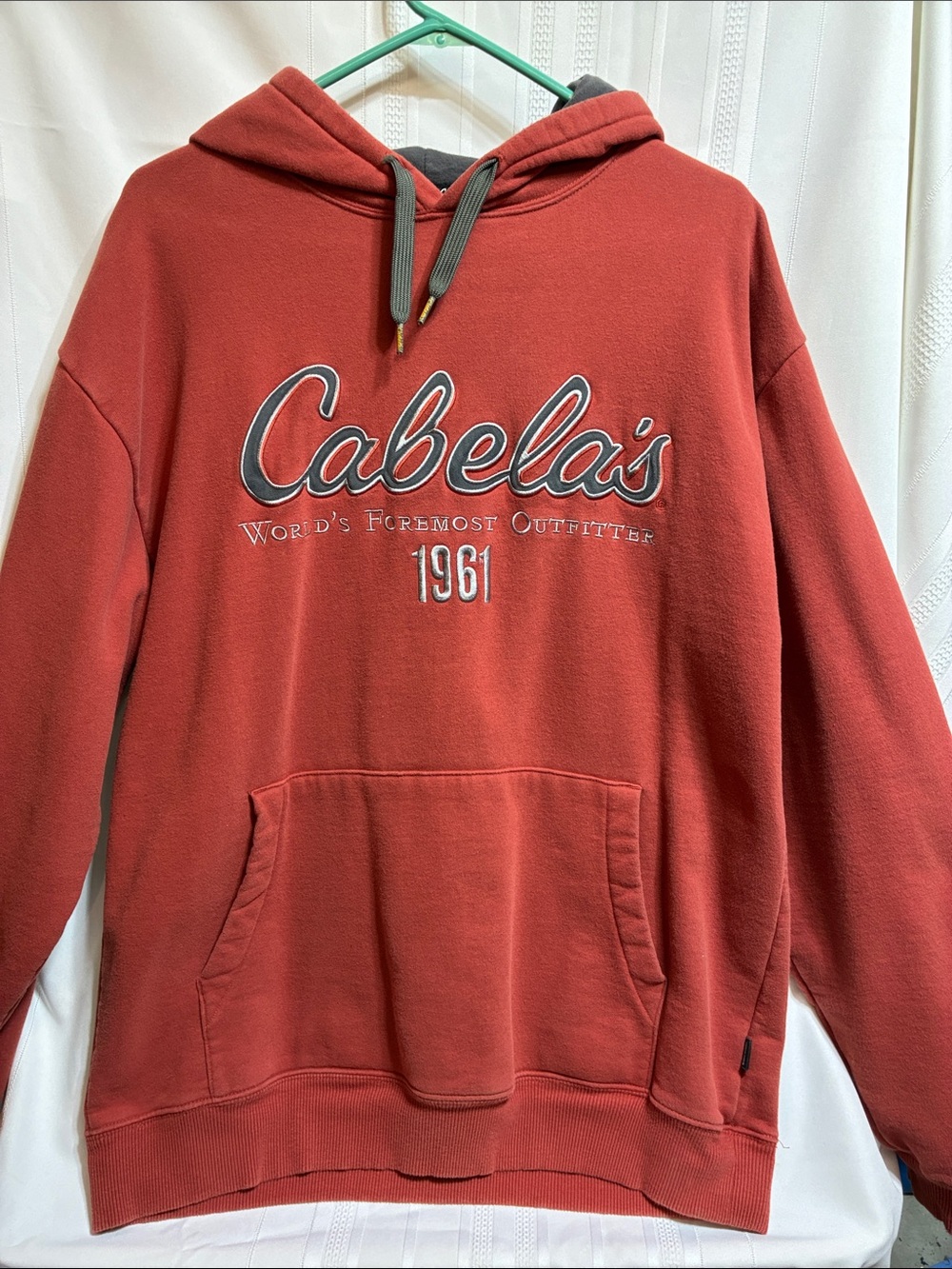Cabela's Brick Red Pullover Hoodie with 1961 Logo